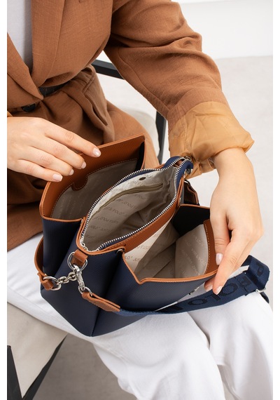 Just Polo Kadın Polo Kumaş Jp Gümüş Logolu Şık El Ve Omuz Çantası Shoulder Bag Ebat: 23 X 18 Cm Lacivert - Taba