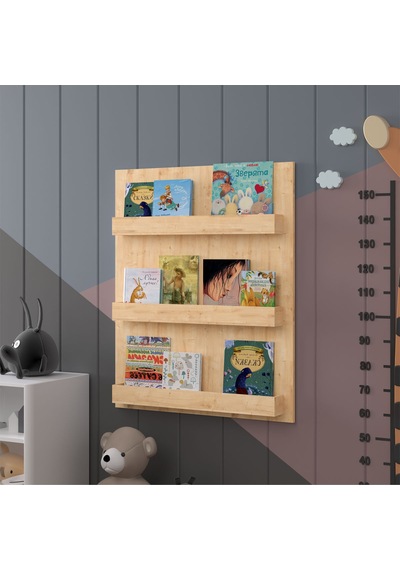Asra Trend Çocuk Odası Duvar Rafı Kitaplık ÇR-02 %100 MDF Montessori Tipi Raf Safir Meşe