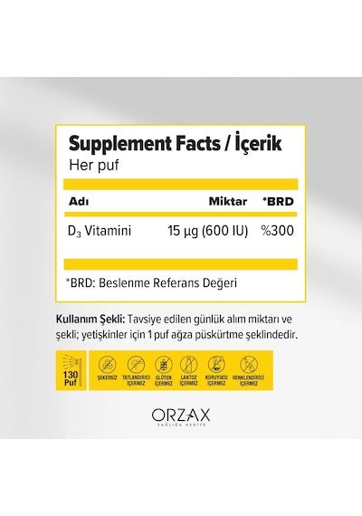 Ocean Vitamin D3 600 Iu Oral Sprey 20 Ml 3 Adet