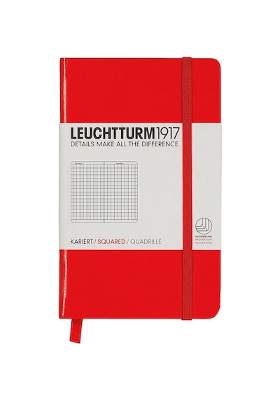 Leuchtturm1917 Not Defteri Cep Boy A6 , Sert Kapak, 187 Numaralandırılmış Sayfa, Kareli, Kırmızı