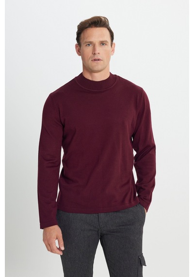 AC&Co / Altınyıldız Classics Erkek Bordo Standart Fit Normal Kesim Yarım Balıkçı Yaka Triko Kazak