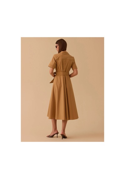 Seçil Kuşaklı Cepli Kısa Kollu Elbise Camel - 849850581 Camel