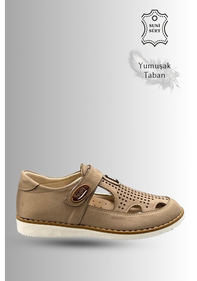 Sermoda Çocuk Sandalet - Cırtlı Süet Yumuşak Taban Erkek Çocuk Sandalet Kum