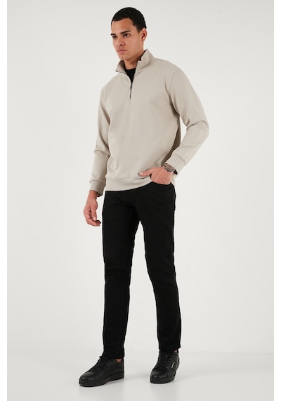 Buratti Pamuklu Regular Fit Yarım Fermuarlı Dik Yaka Erkek Sweat 5905470 Taş