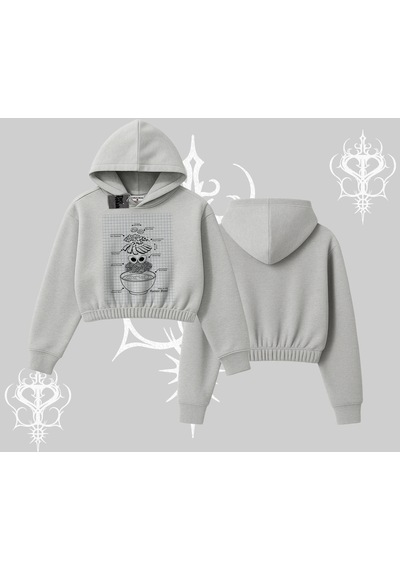 Startmore Kapşonlu Crop Sweatshirt Noodle Theory Hand Drawn Concept Gri