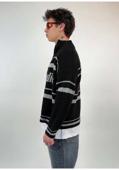 Zaee Studio Stripe Knit Crop Boy Triko Ceket gri