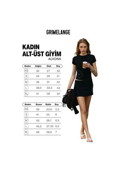 Grimelange Alvona Kadın Yumuşak Ve Esnek Kumaşlı Taş Baskılı Slim Fit Siyah Alt-üst Takım