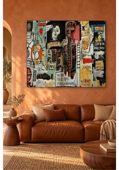 Fida Basquiat Notary Grafiti Kolajı Canvas Tablo Çok Renkli