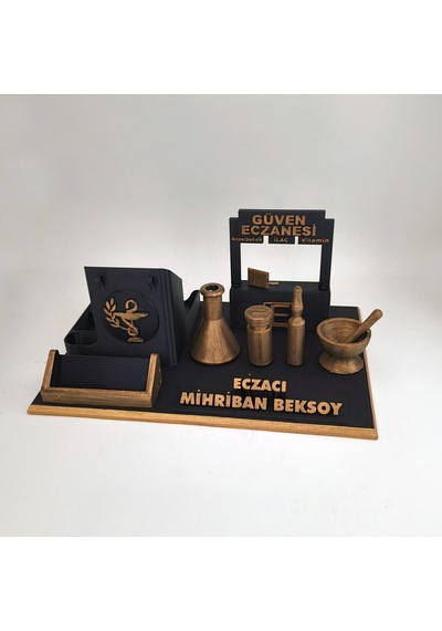 Kişiye Özel Eczacı Masa İsimliği Ve Kartvizitlik Gold - Siyah