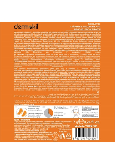 Dermokil Aydınlatıcı C Vitamini & Hayluronik Asit Hidrojel Patch Göz Altı Maskesi X 5 Adet