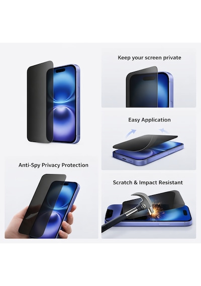 Apple Uyumlu   iPhone 16 Hayalet Ekran Koruyucu Gizli Privacy