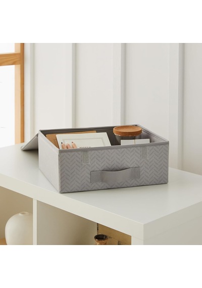 2'li Gri Balıksırtı Kapaklı Kutu Set 30 X 23 X 11 Cm