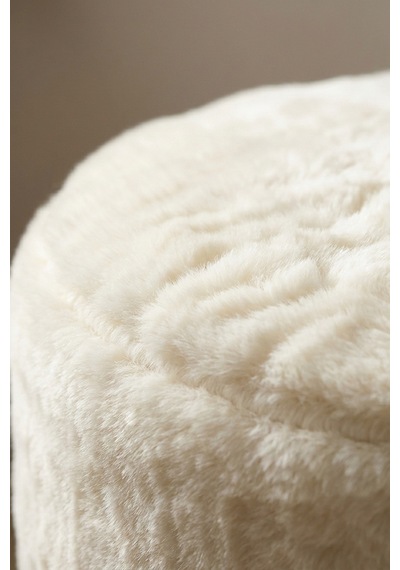 Peluş Puf Ø33x44 Cm Silindir Tabure Makyaj Masası Pufu Kürk Görünümlü Ekru