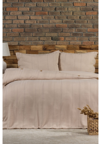 Elart Tiara Nevresim Takımı Tek Kişilik Lastikli Çarşaf %100 Pamuk Ranforce Ahşap Düğmeli 160x220 Cm Bej Bej