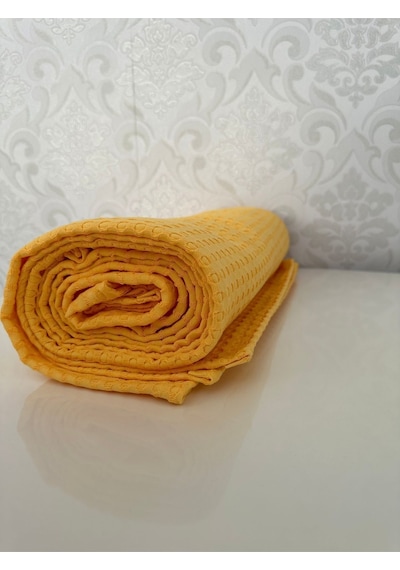 Premium %100 Pamuk Çift Kişilik Yazlık Pike, Yatak Örtüsü, Terletmez Kumaş Sarı Renk 240x200cm Sari