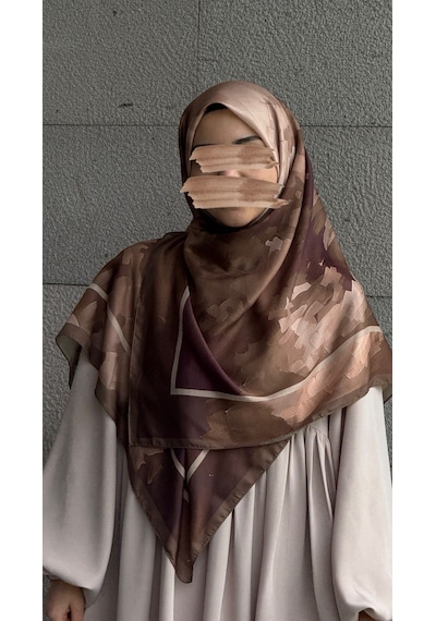 Qalortex Scarf Pamuklu Soft Luna Desen Eşarp-kahve/mürdüm Kahve-Mürdüm