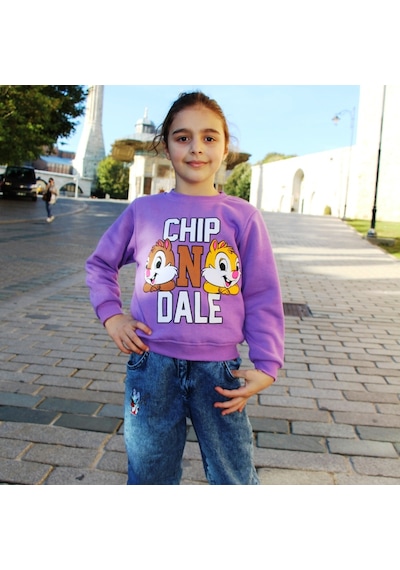 Chıp One Dale Baskılı Kız Çocuk Sweatshirt Mor