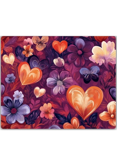 Kalpler Ve Çiçekler Baskılı Mouse Pad 18x22 Cm