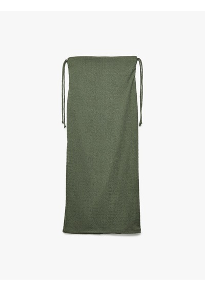 Koton Bürümcük Kumaş Slim Fit Büzgü Detaylı Yırtmaçlı Uzun Etek Haki 5sak10272ek Haki