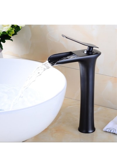 Yedi Yapı Yedi Yapı Market Şelale Siyah Çanak Lavabo Bataryası Uzun Siyah
