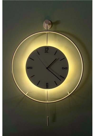 MetaQuartz Aksesuar (Orta Boy-38*58 cm) Beyaz Timelles - Pilli Ledli - Metal Duvar Saati