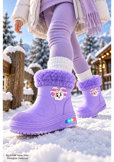 Muggo Muppy Işıklı Kürk Detaylı Unisex Çocuk Günlük Yağmur Ve Kar Botu Lila