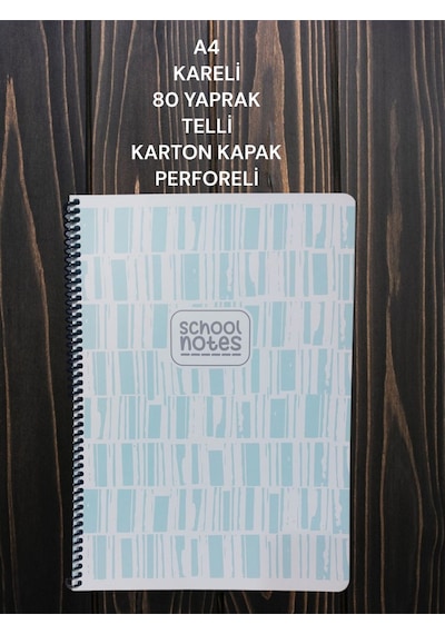 Kareli A4 80 Yaprak Telli Defter Karton Kapak Perforeli Mavi