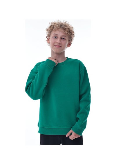 Yeşil Erkek Çocuk Sweat Pamuklu Rahat Kalıp Basic Uzun Kollu Yeşil