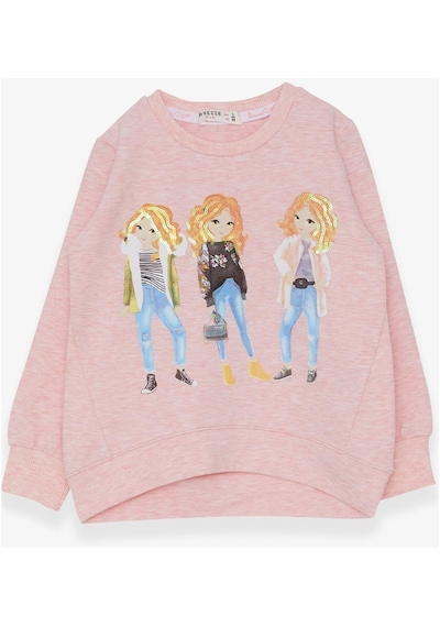 Breeze Kız Çocuk Sweatshirt Pullu Kız Baskılı 3-8 Yaş, Somon Melanj-somon Melanj Somon Melanj