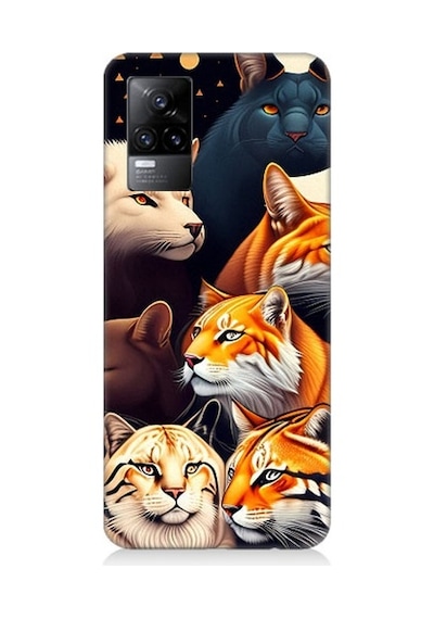 Vivo V21e Uyumlu Renki Kedi Türleri Desenli Silikon Kılıf