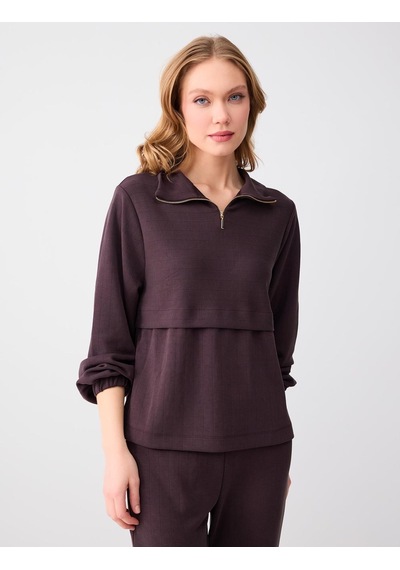 Jimmy Key Jimmy Key Acı Kahve Uzun Kollu Dik Yaka Örme Modal Sweatshirt 6sw235569803 Kahverengi