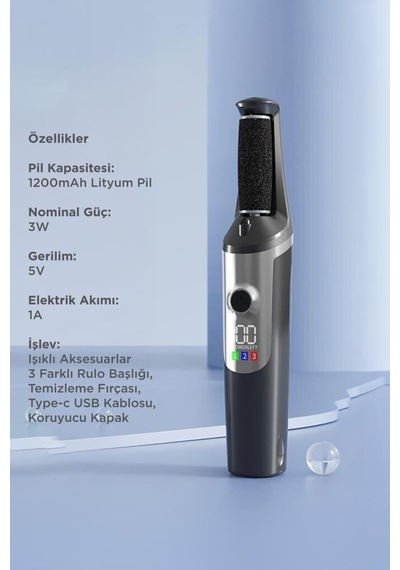 Premium Temizlik Aleti Topuk Ürünü Bakım Cihazı Bcm-1140t Siyah Şarjlı Su Geçirmez Ayak Törpü