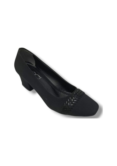 C-shoes 7305-26 Mat Saten Bant Taşlı Kısa Kalın Topuk Kadın Ayakkabı Siyah