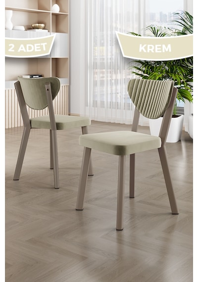 Arfe Serisi 2 Adet Cappucino Mutfak Sandalyesi Cappucino Metal Ayaklı 1. Sınıf Babyface Kumaş Krem Sandalye Cappucino İskelet