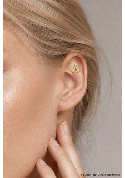 Deniz İkonu 18 Ayar Sarı Altın Kaplama Gümüş Flat-lobe Piercing