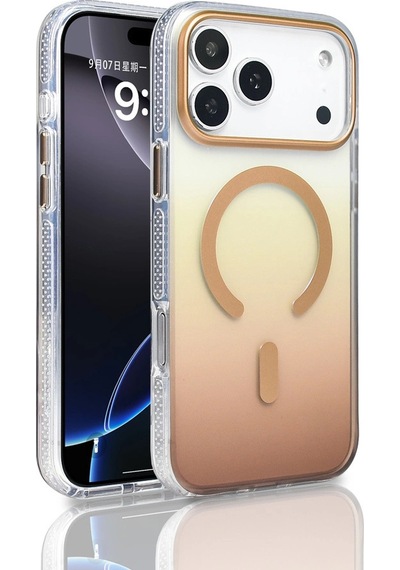 Apple Uyumlu iPad iPhone 17 Pro Max Kılıf M-safe Şarj Özellikli Transparan Renk Geçişli Zore Toros Kapak Gold