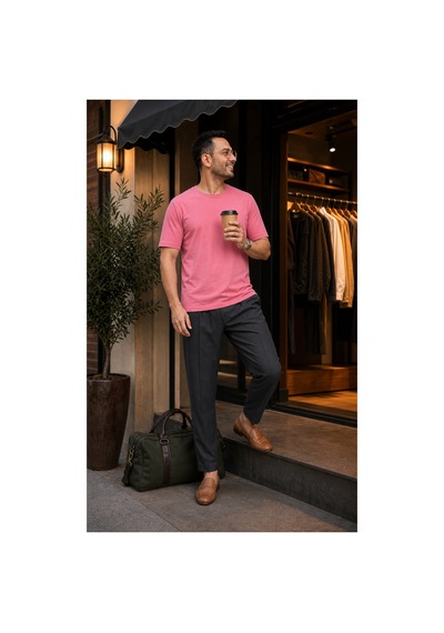 Modi Green Unisex Regular Fit Süprem Sıfır Yaka Kısa Kollu Tişört - Pembe