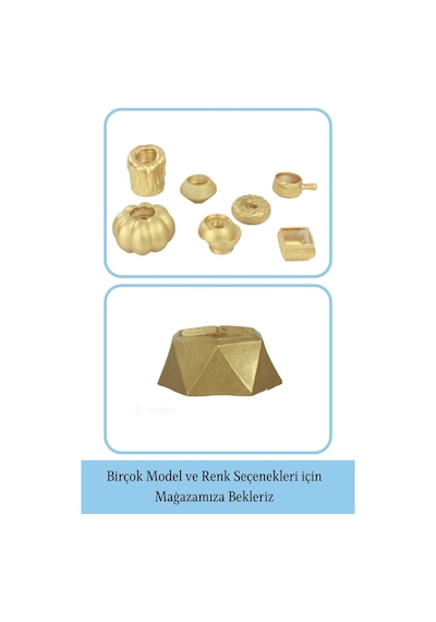 Altın Mumluk Şamdan 3 Adet Tealight Uyumlu Poly 2 Küçük Model