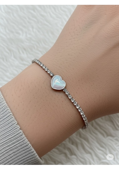 Opal Kalp Taşlı Zirkon Bileklik Çok Renkli