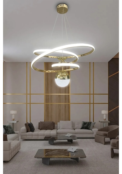 Eylül Büyük Modern Sarkıt Ledli Avize - 3 Renk Kumandalı - Gold Gold