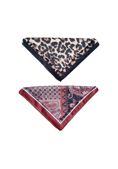 2 Li Saten Bandana Seti Saten Fular Saten Çanta Aksesuarı Özel Desen Bandana 45x50 Cm Gümüş