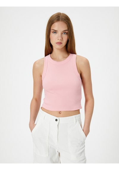 Koton Crop Basic Halter Yaka Atlet Ribanalı Pamuklu Slim Fit Pembe 4sal30331ık Gül