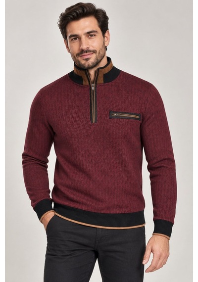 9039 Dewberry Erkek Sweatshırt-desenli Bordo-2