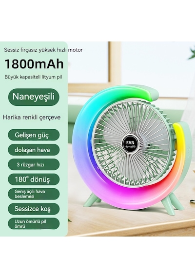 Usb Masaüstü Fanı Şarj Edilebilir Döngü Yüksek Rüzgar Fanı 000-nane Yeşili