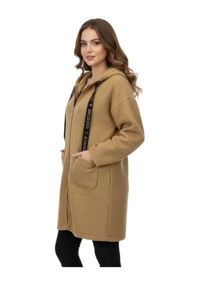 Caftan Kadın Anne Kapüşonlu Cepli Buklet Hırka Bgl-st05084 Camel