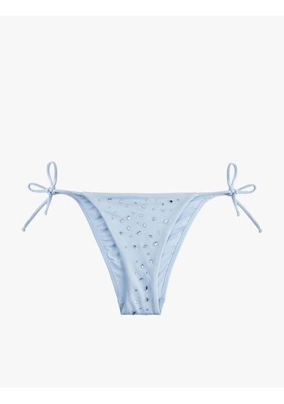 Koton Yanları Bağlamalı İpli Taşlı Bikini Altı Mavi 6sak00028mm