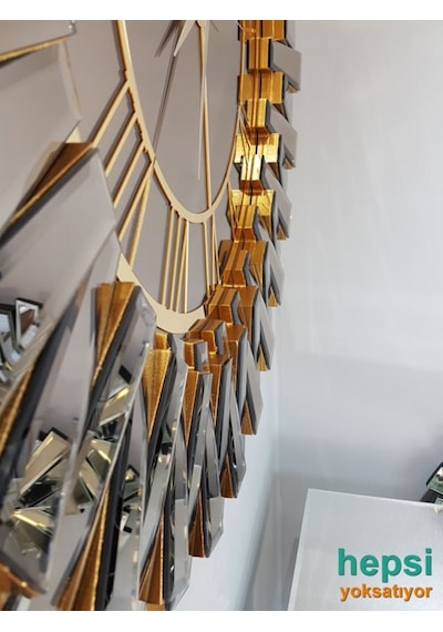 Güneş Gold Bronze Altın Bronz 85 Cm Dekoratif Aynalı Duvar Saati