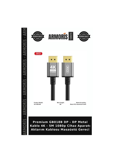 Premium Gb018b Dp - Dp Metal Kablo 4k - 5m 1080p Cihaz Aparatı Aktarım Kablosu Masaüstü Gereci