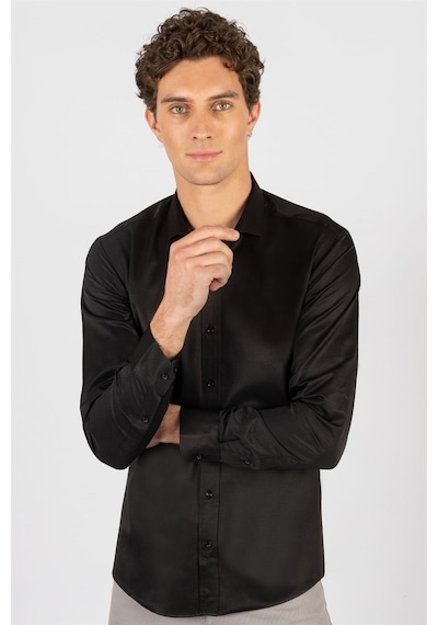 Tudors Modern Slim Fit Dar Kesim Düz Erkek Gömlek-23902 Siyah