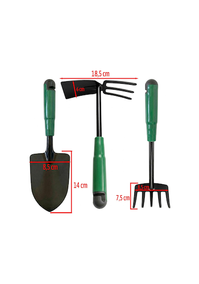 Çapa Tırmık Kürek 3 Lü Set Metal Hobi Bahçe El Aletleri Saksı, Çiçek, Bitki Ve Toprak Kazma Seti